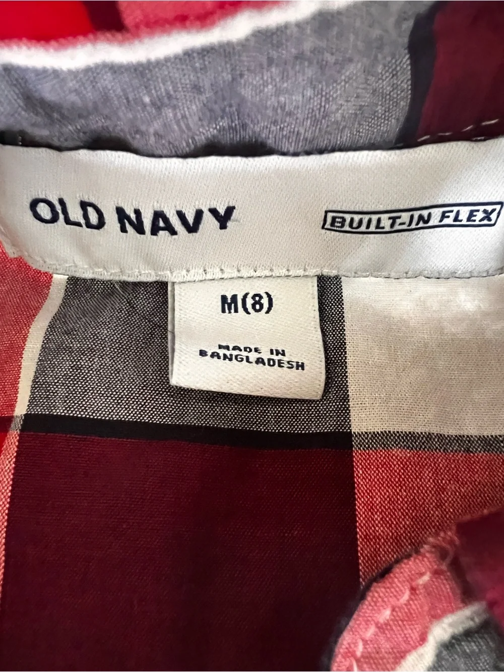 Boys Old Navy Red White And Blue Plaid Button Down Shirt Size Medium 8)